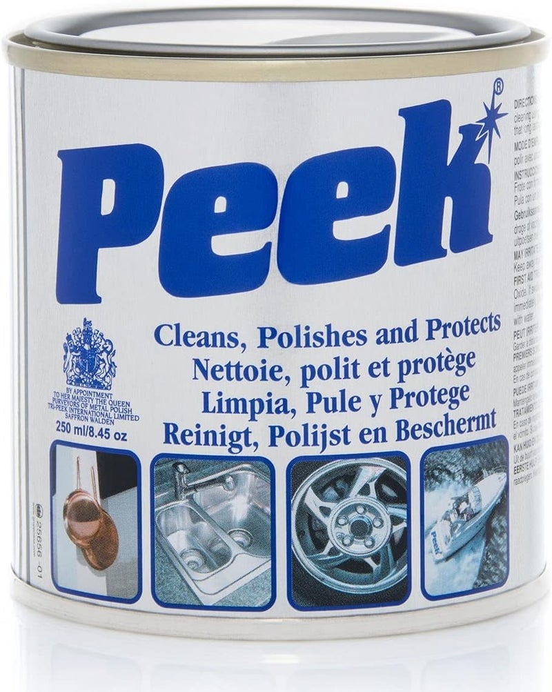 peek Tri-Peek Peek Polish, Multipurpose Metal Cleaner, Polish and Protect All Metals & Fibreglass, Aluminum, and Chrome Metal Polisher, Silverware, Glass & Acrylics Cleaner, 250ml (9.83 oz) Canister - Image 1